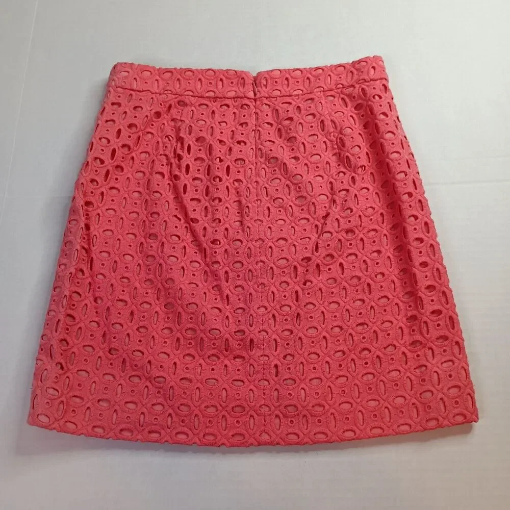 J Crew Pencil Mini Skirt Women’s Size 00 Pink‎ Explored Eyelet Lining Cotton